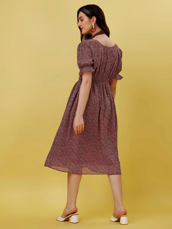 Plus Size Women's Georgette Printed Flared Midi Dress